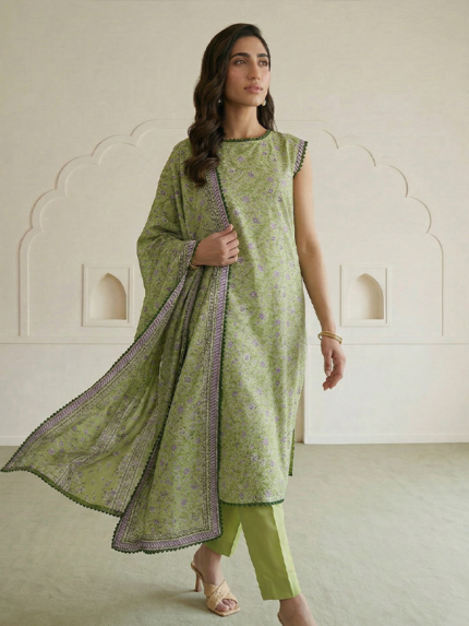 Zellbury 3-Piece Unstitched Printed Lawn Suit Green