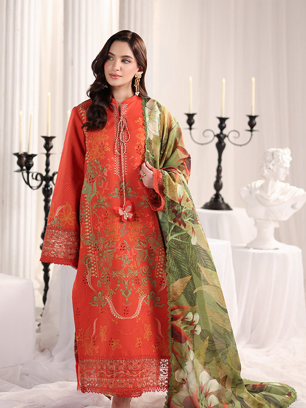 02 Rang Rasiya Nova Unstitched Embroidered Edit Reddish Orange